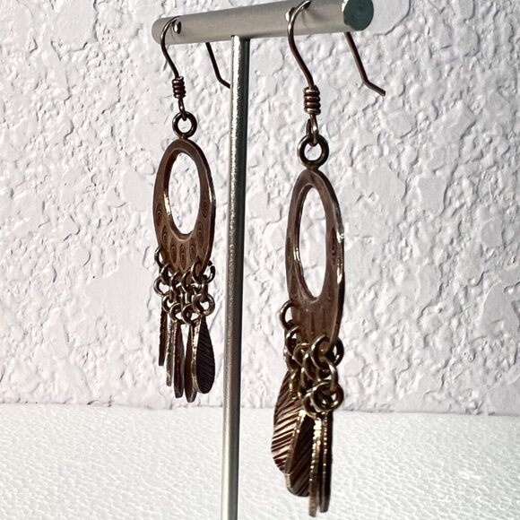 Bohemian Style 3" Dangle Earrings Teardrop Textured Charms Ornate Circular Desig - Picture 5 of 8
